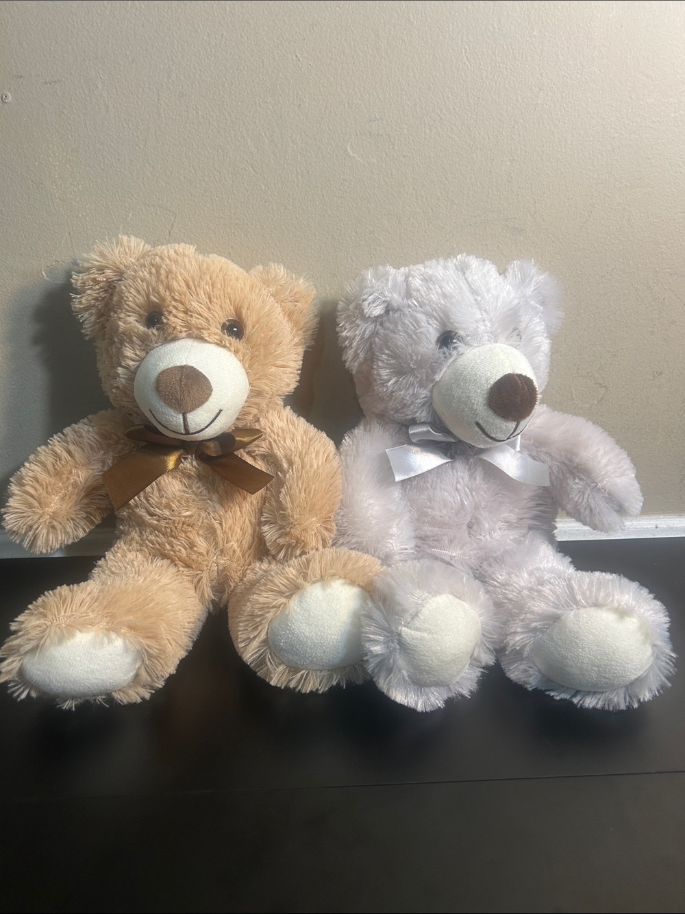 14” Plush Teddy Bear Duo - Cream and Light Gray Soft Cuddly Stuffed Bears